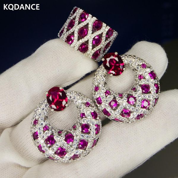 Colgantes Kqdance creado pendientes de rubí de tanzanita verde esmeralda con piedra azul/roja anillos chapados en oro blanco conjuntos de joyería tendencia 2022