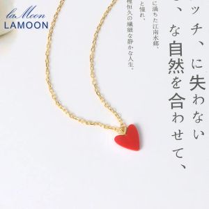 Colgantes LAMOON-collar de plata de ley 925 para mujer, colgante de corazón pequeño, Coral rojo sintético, chapado en oro de 14 quilates, joyería fina LMNI105