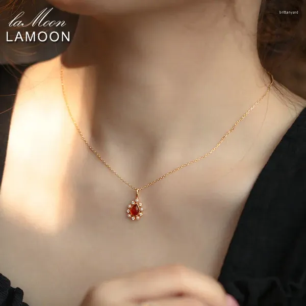 Pendentifs LAMOON Vintage ambre collier pour femmes élégant Bijou perle 925 en argent Sterling pendentif Semi-précieux plaqué or bijoux fins