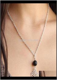Pendentifs LavaRock Lotus aromathérapie diffuseur d'huile essentielle colliers naturel noir perle de lave pendentif collier Fashion6337597