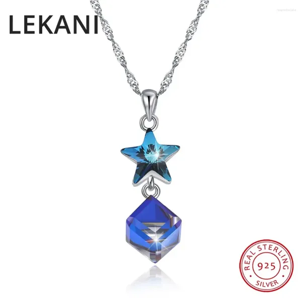 Pendants Crystals Lekani d'Autriche Blue Star Cube Colliers Fashion Real S925 Silver Chain Colllares for Women Party Wedding