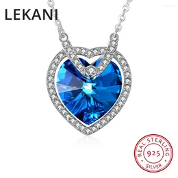 Hangers Lekani -kristallen van Oostenrijk Fijne sieraden Real S925 Silver Pendant Kettingen Blue Zirkon hartkraag voor vrouwelijke liefhebbers geschenken