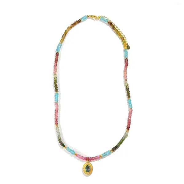 Pendentifs Lii Ji Tourmaline naturelle Apatite avec pendentif topaze 925 en argent Sterling plaqué or collier de perles 40 4 cm pour les femmes bijoux