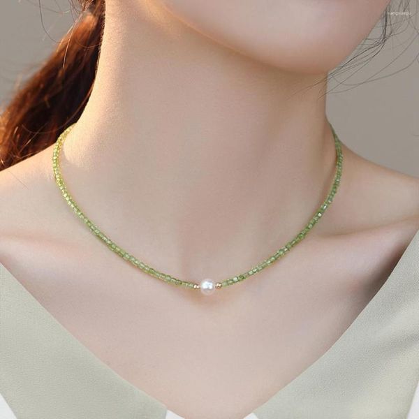 Colgantes Lii Ji Collar de perlas de peridoto con piedras preciosas reales Piedra natal de agosto Relleno de oro de 14 k Regalo de joyería para mujer