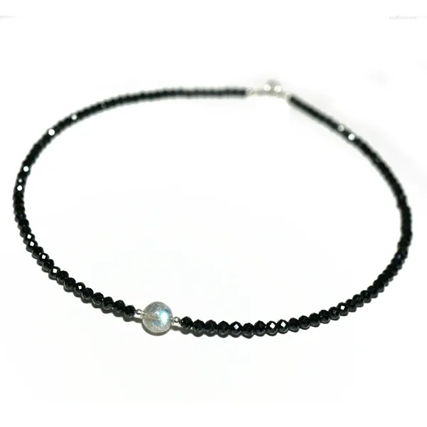 Pendentifs Lily bijoux spinelle noire 2-3mm perles à facettes Labradorite 925 collier de mode en argent Sterling pour femmes/hommes dropshippi