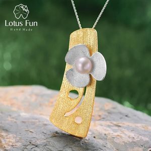 Colgantes Lotus Fun Plata de Ley 925 auténtica perla Natural oro de 18 quilates joyería fina colgante de flor de trébol fresco sin collar para mujer