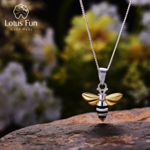 Hangers Lotus Fun Real 925 Sterling Zilver Handgemaakte Fijne Sieraden Mooie Charme Honey Bee Hanger zonder Ketting Acessorios voor Vrouwen Cadeau