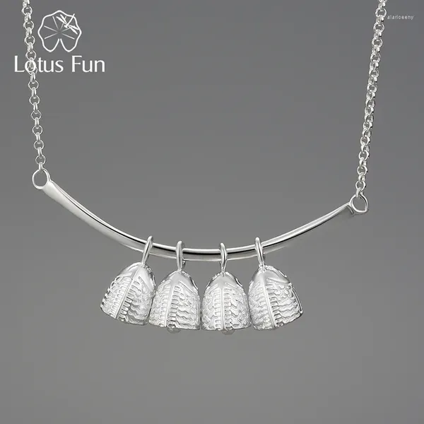 Colgantes Lotus Fun Plata de Ley 925 auténtica hecha a mano, joyería Original, collar con colgante de campana de pez Vintage étnico para regalo de mujer