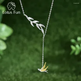 Pendentifs Lotus Fun hirondelle branche de saule pendentif asymétrique collier pour femmes réel 925 chaîne en argent Sterling Original bijoux fins