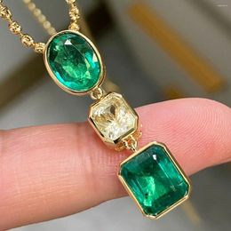 Colgantes LR2023 Joyería Fina 18K Oro Sólido Esmeralda Verde Colgante 3.12ct Diamante Collares de piedras preciosas para mujeres