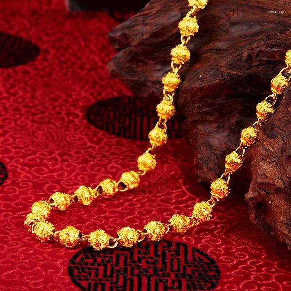 Pendentifs de luxe 24 carats plaqué or jaune collier de perles pour femmes chaîne de clavicule vintage ne se décolore pas anniversaire de mariage haute bijoux cadeau
