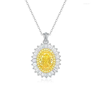 Pendentifs Collier de luxe en argent Sterling 925 pour femmes, 4 diamants jaunes, qualité supérieure, cadeau d'anniversaire de mariage
