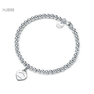 Hangers Luxe sieraden Ontwerper Tiffanyitys Bedelarmbanden Populair S925 zilver 4 mm ronde kralen Hartvormige armband Dikkere bodemplaat Boud 05zc