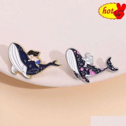 Pendants Marine Whale Dolphin Email Pin Broche drôle Bringe de dessins animés pour sacs Jeans Sweetles à capuche Denim Bijoux Kidans Gift Drop Deliv Dhmir