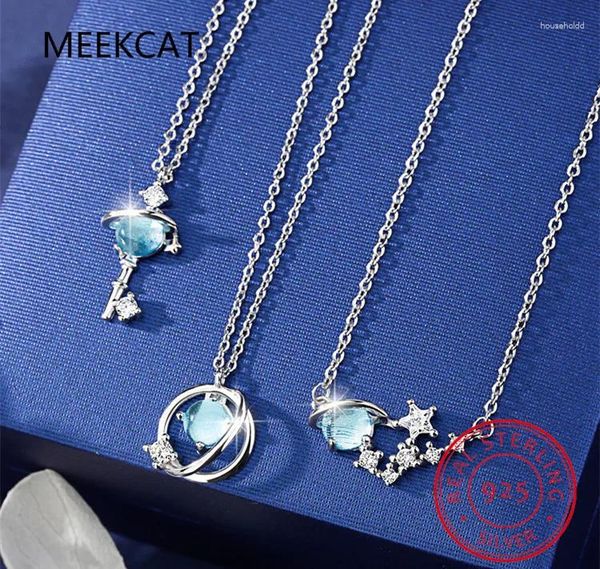 Colgantes MEEKCAT Plata de Ley 925 pequeño fresco azul fantasía planeta collar universo Aurora moda tendencia dulce ED198