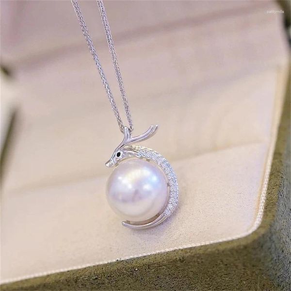 Colgantes MeiBaPJ, collar con colgante de dragón de perlas semiredondas blancas naturales de 12mm, joyería de boda fina de Plata de Ley 925 auténtica para mujer