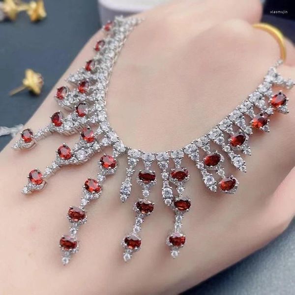 Pendentifs MeiBaPJ Match avec robe grenat naturel mode luxueux collier véritable 925 argent rouge pierre Fine bijoux de mariage pour les femmes