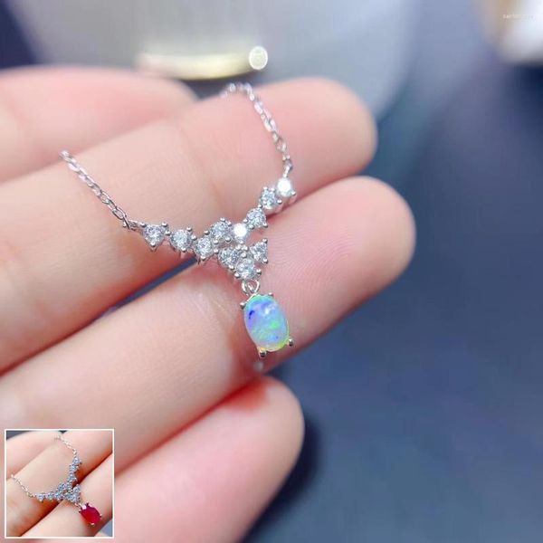 Pendants Meibapj Natural Opal / Ruby Water Drop Pendant Collier 925 Pure Silver Colorful Stone Fine Wedding Bijoux pour les femmes