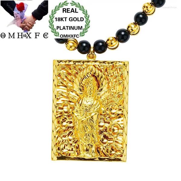 Pendantes MHXFC Mandeo de moda europea Fiesta masculina Regalo de boda de boda Guanyin Rectángulo real Collar colgante de oro de 18kt NL166