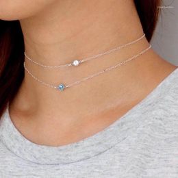 Colgantes minimalistas y delicados de Plata de Ley 925 con un solo bisel de 3MM, circonita cúbica, cadena de eslabones finos, gargantilla, collar para mujer, joyería