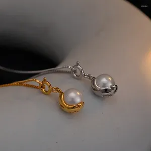 Pendentifs MLKENLY Collier de perles de coquille simple et polyvalent pour les filles avec un sens avancé S925 chaîne de boîte en argent sterling petite foule