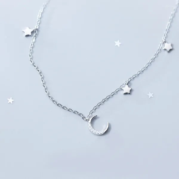 Pendantes Mloveacc Elegante 925 Sterling Silver Moon Stars Collares colgantes de encanto para mujeres Collar de moda