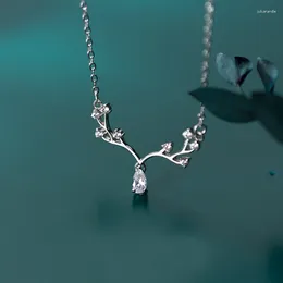 Hangers MloveAcc Elanden Vrouwelijke Korte Gewei Herten 925 Sterling Zilveren Sieraden Persoonlijkheid Zoete Dierentak Kristal Prachtige Ketting