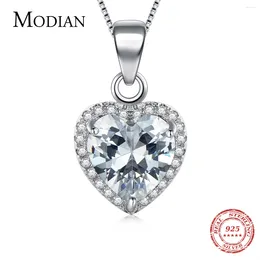 Pendants Modian 2024 Design 925 Sterling Silver Heart Pendant Fashion Clear Zirconia Classic Wedding Chain Bijoux pour les femmes