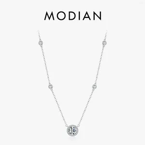 Pendentifs MODIAN 925 en argent Sterling de luxe rond clair AAAAA Zircon pendentif collier pour les femmes de fiançailles de mariage bijoux fins de mariée