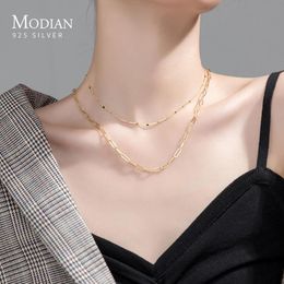 Pendentifs Modian classique mode 925 en argent Sterling Double couche géométrique lien chaîne collier pour femmes fête bijoux fins accessoires