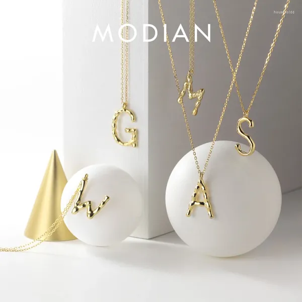 Pendentifs MODIAN exquis pendentif Design de mode véritable 925 en argent Sterling Simple 26 lettres chaîne collier pour les femmes bijoux fins