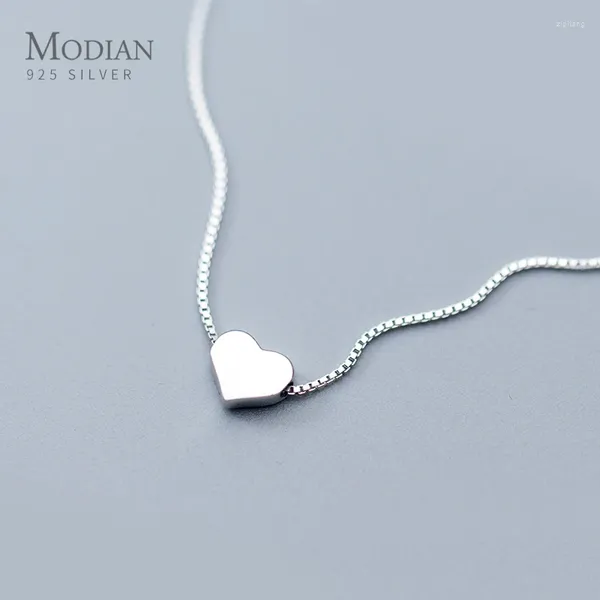 Colgantes Modian minimalista de Plata de Ley 925, collar con colgante de corazones para mujer, cadena de caja de moda, accesorios de joyería fina