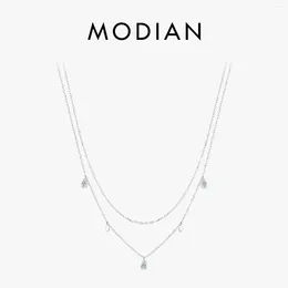 Pendentifs MODIAN forme de poire Moissanite pendentif collier 925 en argent Sterling Double couche colliers pour femmes bijoux de mariage de luxe