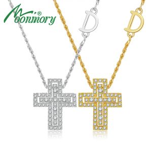 Hangers Moonmory 925 Sterling Silver Mini Double Cross Pendant ketting D Letter Twist Chain Fashion Cross Necklace Koreaanse sieraden Japan