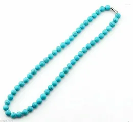 Pendentifs naturels, collier de perles rondes en turquoise bleue de 8mm, 18 pouces
