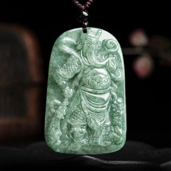 Colgantes Colgante de jade de grado natural, colgante de jade de Guan Gong verde, joyería colgante para hombres y mujeres, colgante de jade vintage