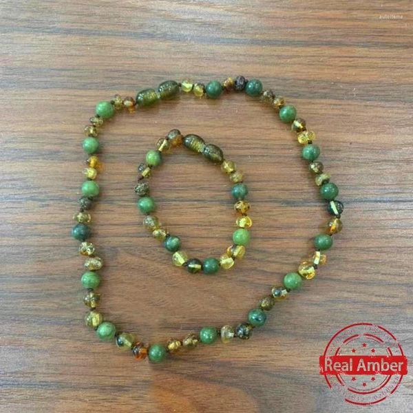 Colgantes Collar/pulsera de ámbar para la dentición del Báltico Natural para bebé, ágata verde cereza a la moda con certificado, joyería de cuentas