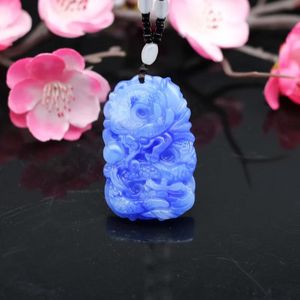 Hangers Natuurlijke Blauw Wit Jade Draak Hanger Ketting Chinese Handgesneden Charme Sieraden Mode Amulet Accessoires voor Mannen Vrouwen Geschenken