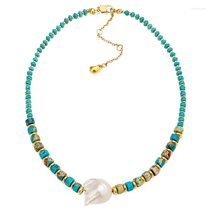 Pendants Collier de pierre de couleur naturelle pour femmes Big Baroque Pearl Party Bijoux de mode or Colliers de perles en métal OEM