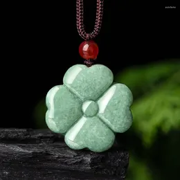 Hangers natuurlijke vier-blad klaver jade hanger voor man en vrouw met touwketen symboliseert Lucky