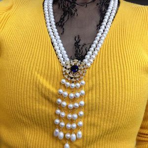 Pendentifs en perles d'eau douce naturelles, chaîne de pull, ornement de mode, collier exquis