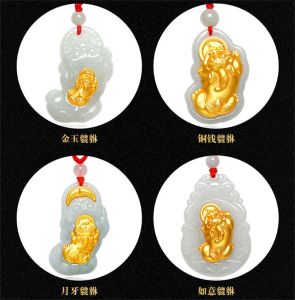 Pendentifs Naturel Grade A jadéite 18K or massif chinois porte-bonheur PiXiu Jade pendentif amulette collier pour femme homme bijoux certifiés