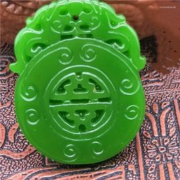 Pendentifs en Jade vert naturel sculpté à la main, Double troupes courageuses, marque Ping'an, bijoux à la mode, colliers pour hommes et femmes