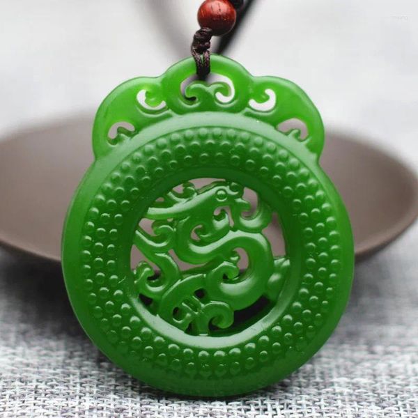 Pendentifs Collier en Jade Dragon vert naturel sculpté à la main, Double face, bijoux Boutique de mode, collier creux pour hommes et femmes