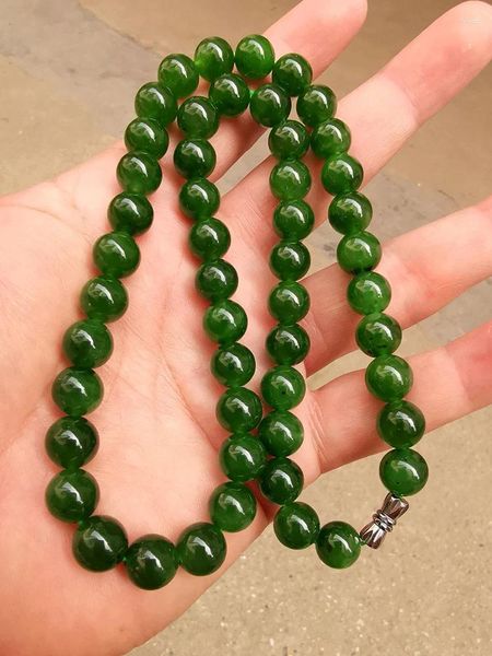 Pendentifs collier de Jade vert naturel véritable jaspe 10mm perles colliers jadéite bijoux hommes longs