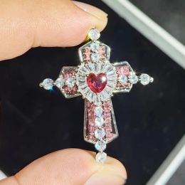 Pendants Collier pendentif rubis de cœur naturel pour femmes Luxury Full Diamond Magic Stick Pendant Real 18K Chain Colliers Fine Bijoux Cadeau