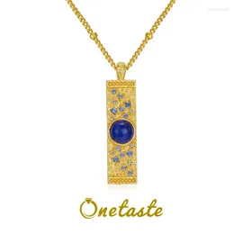 Pendants Lapis Lazuli S925 Placage en or argent Rectangle Collier pendent Femmes Colliers de luxe géométrique Blue Stone Bleu 2024
