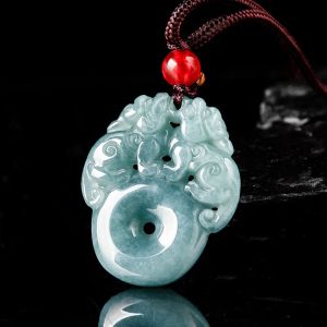 Pendentifs Naturel Myanmar Agrade Jade Pendentif Bleu Eau Zhaocai Double Pixiu Ping An Pendentif Glace Jade Pendentif Jade En Gros