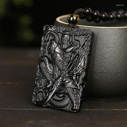 Pendentifs Obsidienne naturelle sculptée à la main Guangongyu pendentif boutique de mode bijoux hommes et femmes article Wu dieu de la richesse chaîne cadeau