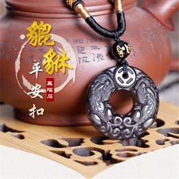 Pendentifs Obsidienne naturelle Pixiu pendentif collier hommes femmes Double Protection de richesse Fengshui charme pull chaîne colliers